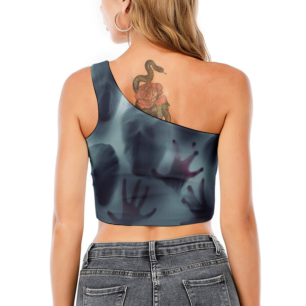 Screaming Horror Ghost 3D Print One Shoulder Crop Top