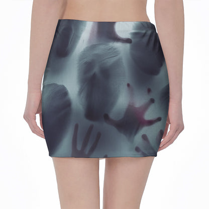 Screaming Horror Ghost 3D Print Pencil Mini Skirt