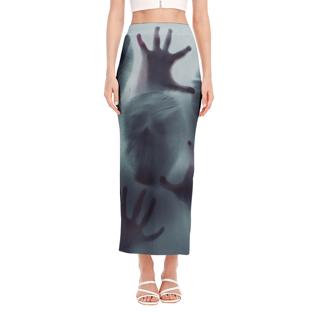 Screaming Horror Ghost 3D Print Side Slit Maxi Skirt