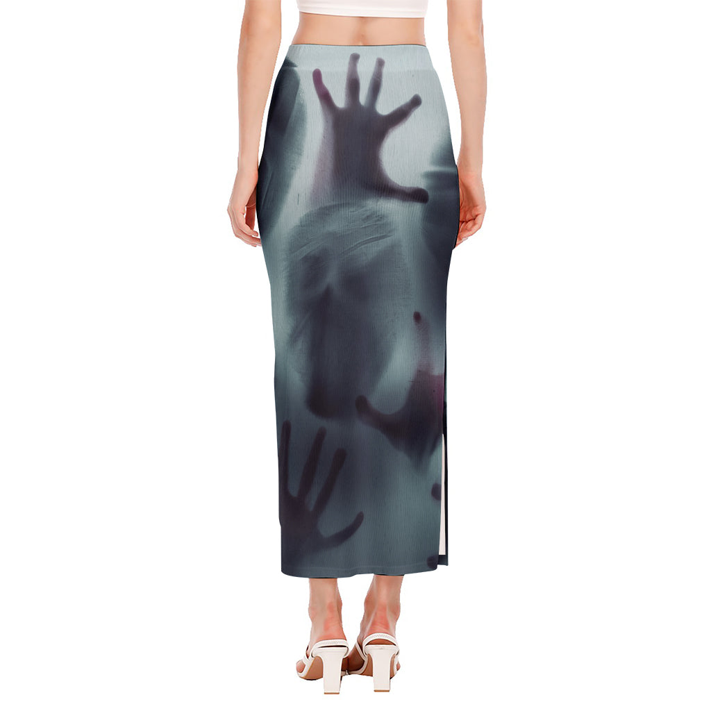 Screaming Horror Ghost 3D Print Side Slit Maxi Skirt