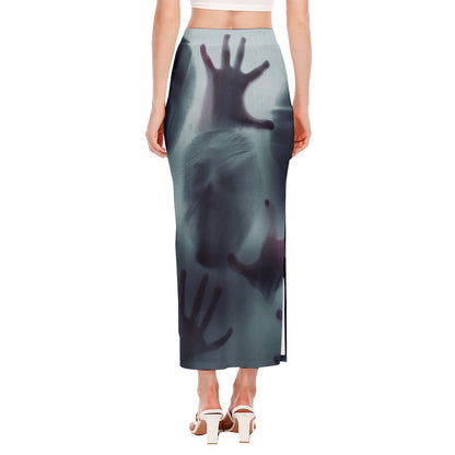 Screaming Horror Ghost 3D Print Side Slit Maxi Skirt