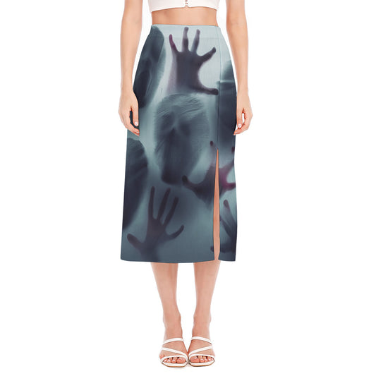 Screaming Horror Ghost 3D Print Side Slit Midi Skirt