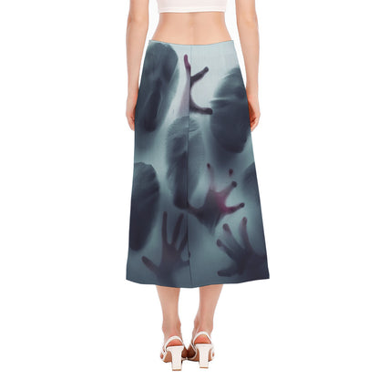 Screaming Horror Ghost 3D Print Side Slit Midi Skirt