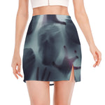 Screaming Horror Ghost 3D Print Side Slit Mini Skirt