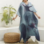 Screaming Horror Ghost 3D Print Silk V-Neck Kaftan Dress