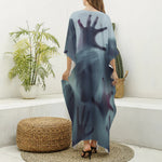Screaming Horror Ghost 3D Print Silk V-Neck Kaftan Dress