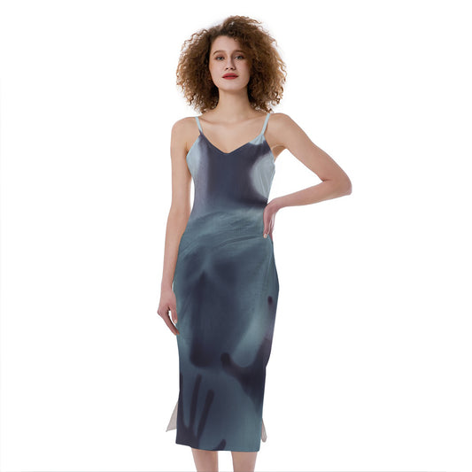 Screaming Horror Ghost 3D Print Slim Fit Midi Cami Dress