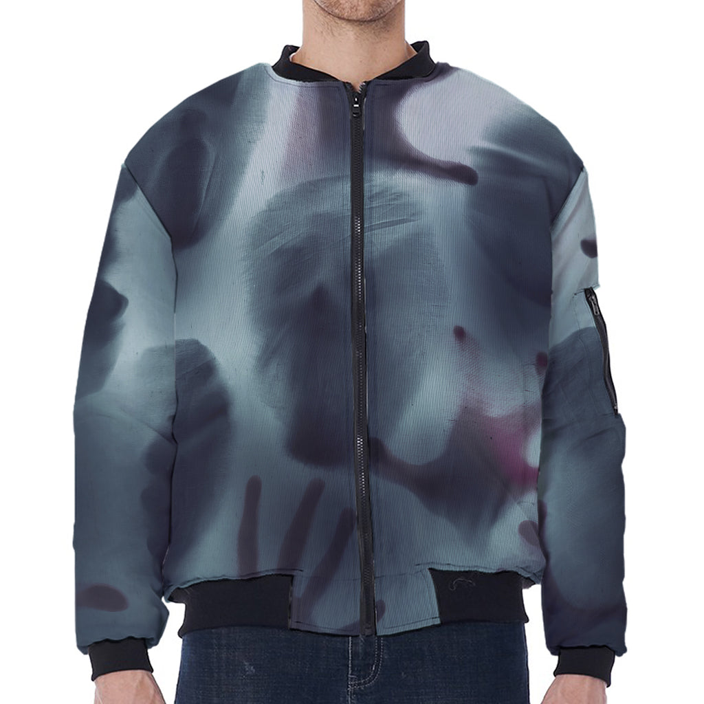 Screaming Horror Ghost 3D Print Zip Sleeve Bomber Jacket