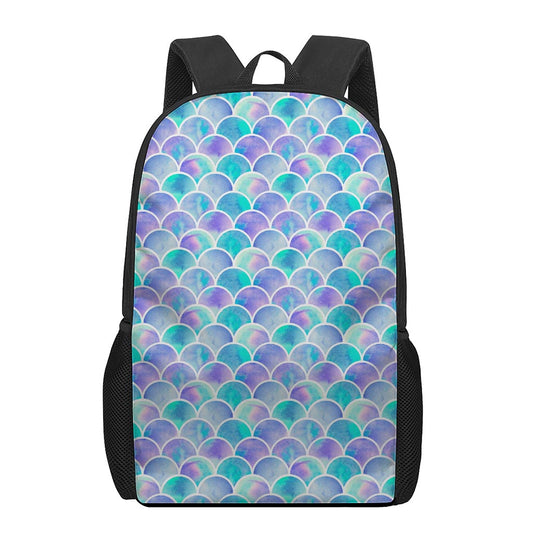 Sea Blue Mermaid Scales Pattern Print 17 Inch Backpack