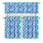 Sea Blue Mermaid Scales Pattern Print 3 Piece Kitchen Curtains
