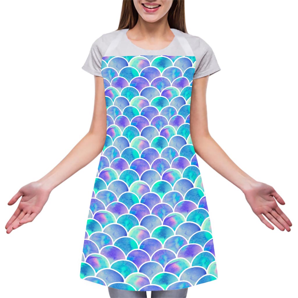 Sea Blue Mermaid Scales Pattern Print Adjustable Apron