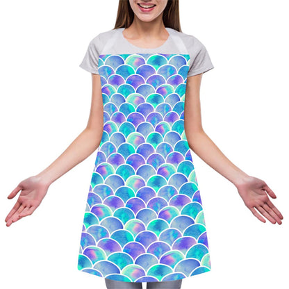 Sea Blue Mermaid Scales Pattern Print Adjustable Apron