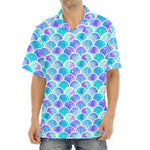 Sea Blue Mermaid Scales Pattern Print Aloha Shirt