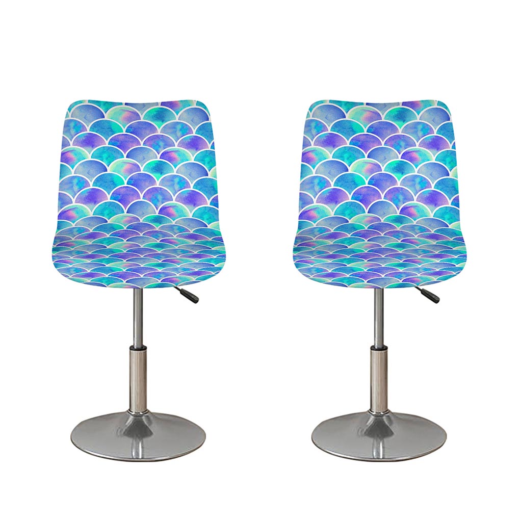 Sea Blue Mermaid Scales Pattern Print Bar Stool Covers