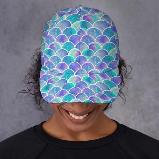 Sea Blue Mermaid Scales Pattern Print Baseball Cap