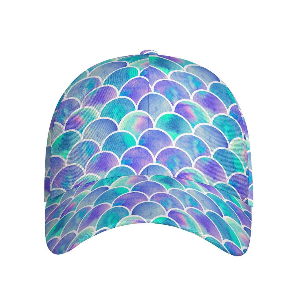 Sea Blue Mermaid Scales Pattern Print Baseball Cap
