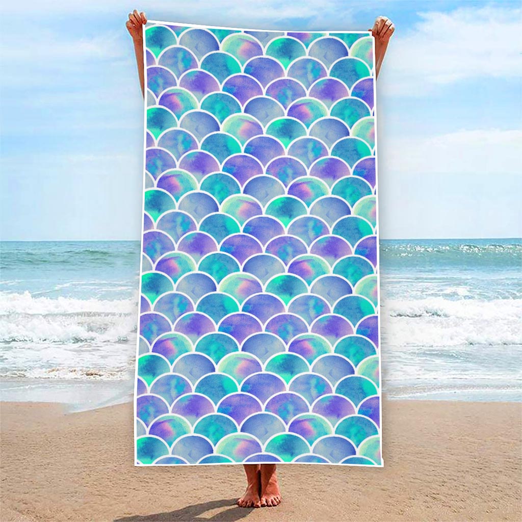 Sea Blue Mermaid Scales Pattern Print Beach Towel