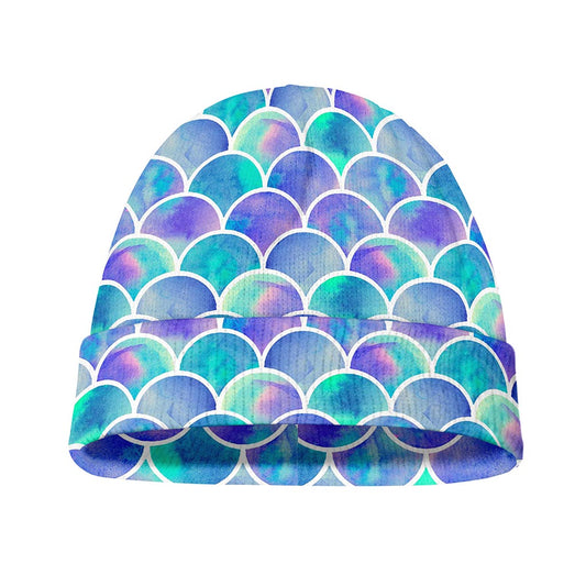 Sea Blue Mermaid Scales Pattern Print Beanie