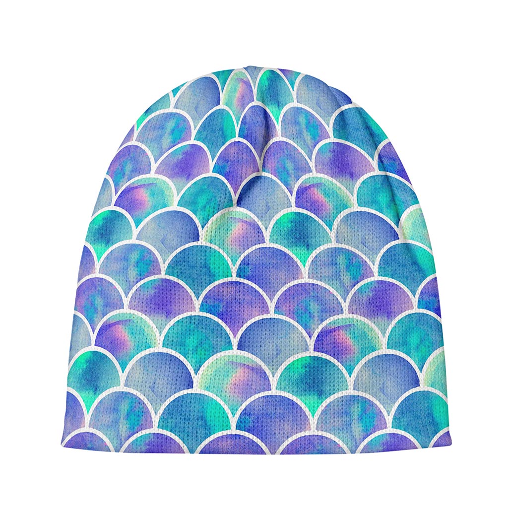 Sea Blue Mermaid Scales Pattern Print Beanie