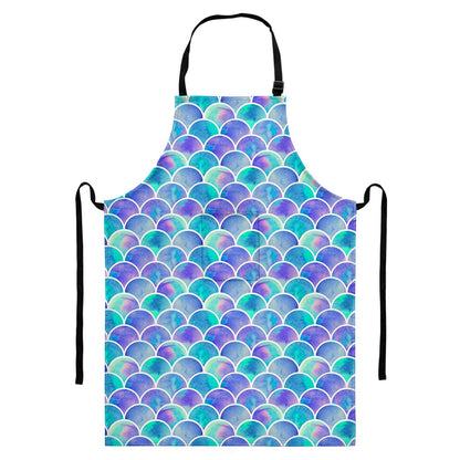 Sea Blue Mermaid Scales Pattern Print Bib Apron With Pocket