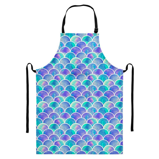 Sea Blue Mermaid Scales Pattern Print Bib Apron With Pocket