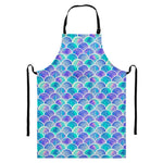 Sea Blue Mermaid Scales Pattern Print Bib Apron With Pocket