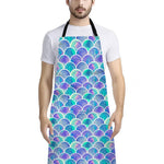 Sea Blue Mermaid Scales Pattern Print Bib Apron With Pocket