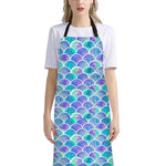 Sea Blue Mermaid Scales Pattern Print Bib Apron With Pocket