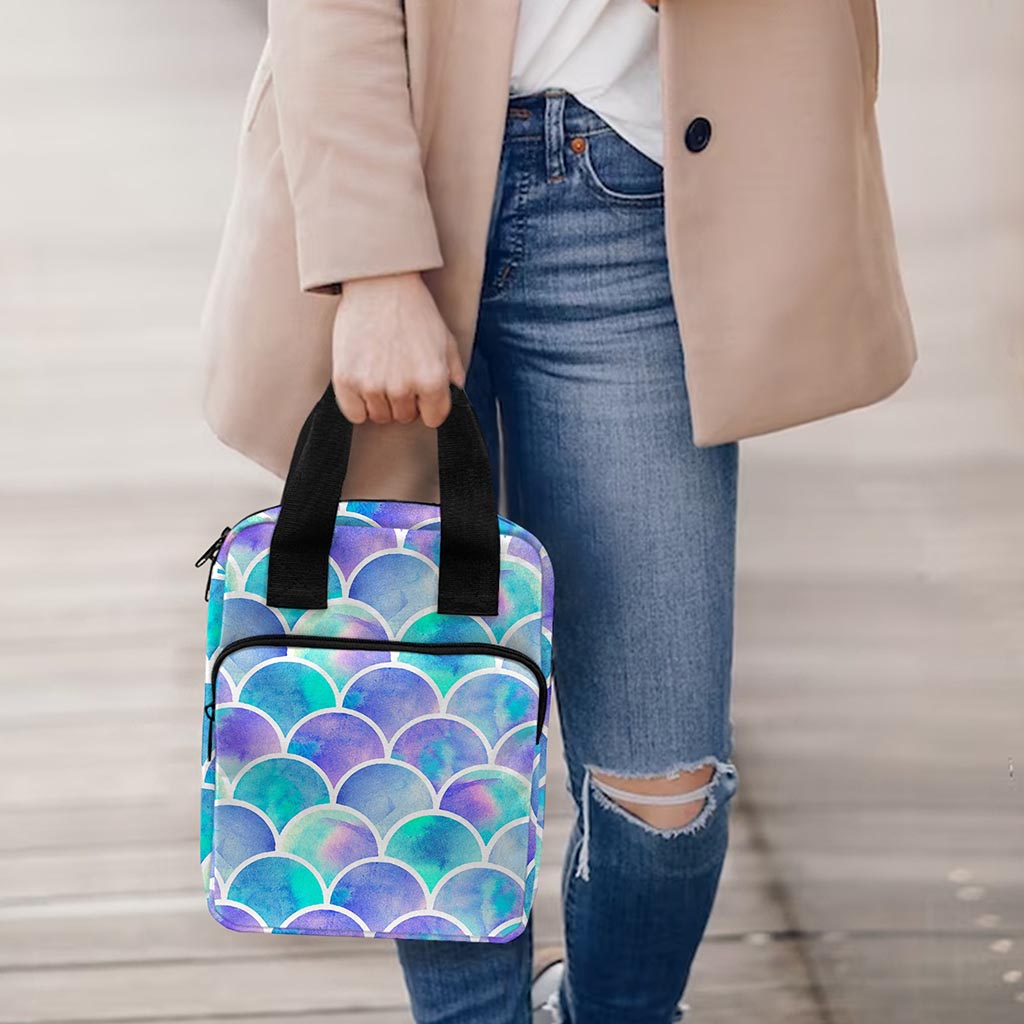 Sea Blue Mermaid Scales Pattern Print Bible Tote Bag