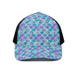 Sea Blue Mermaid Scales Pattern Print Black Mesh Trucker Cap