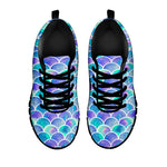 Sea Blue Mermaid Scales Pattern Print Black Running Shoes