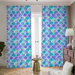 Sea Blue Mermaid Scales Pattern Print Blackout Pencil Pleat Curtains