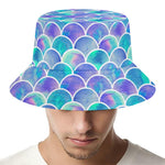 Sea Blue Mermaid Scales Pattern Print Bucket Hat