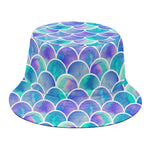 Sea Blue Mermaid Scales Pattern Print Bucket Hat