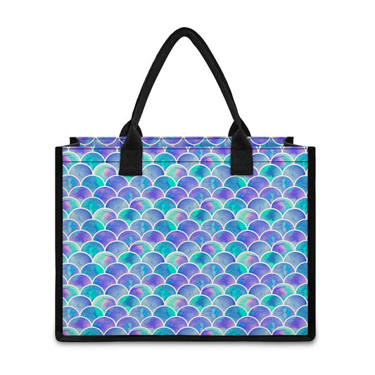 Sea Blue Mermaid Scales Pattern Print Canvas Tote Bag