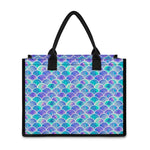 Sea Blue Mermaid Scales Pattern Print Canvas Tote Bag