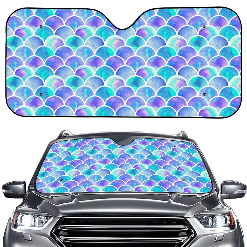 Sea Blue Mermaid Scales Pattern Print Car Windshield Sun Shade