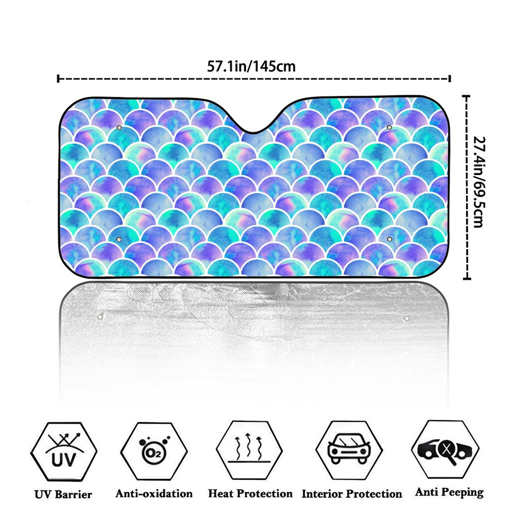 Sea Blue Mermaid Scales Pattern Print Car Windshield Sun Shade