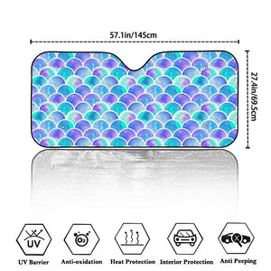 Sea Blue Mermaid Scales Pattern Print Car Windshield Sun Shade