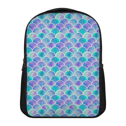 Sea Blue Mermaid Scales Pattern Print Casual Backpack