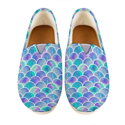 Sea Blue Mermaid Scales Pattern Print Casual Shoes