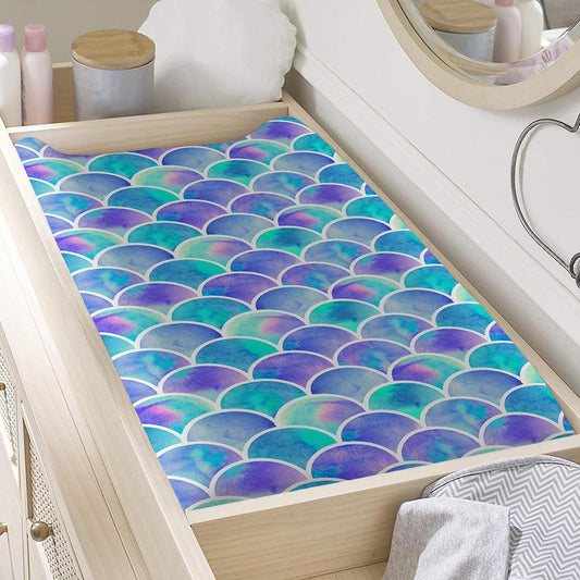 Sea Blue Mermaid Scales Pattern Print Changing Pad Cover