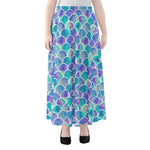 Sea Blue Mermaid Scales Pattern Print Chiffon Maxi Skirt