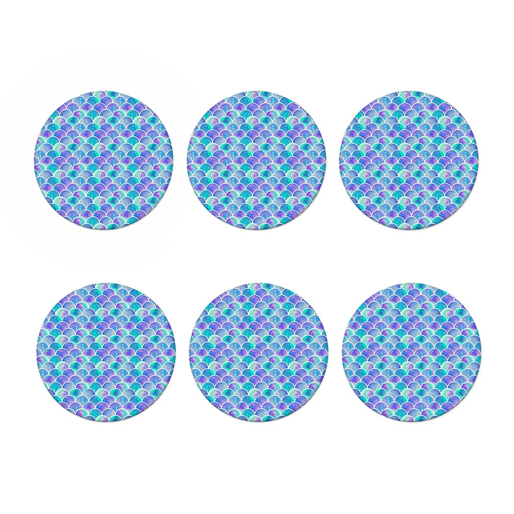 Sea Blue Mermaid Scales Pattern Print Coaster Set