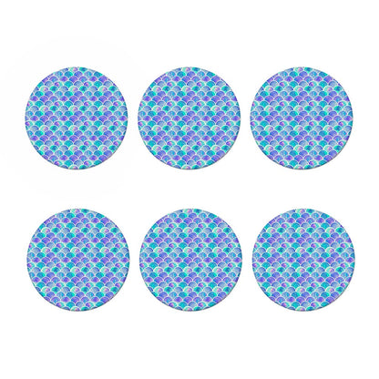Sea Blue Mermaid Scales Pattern Print Coaster Set