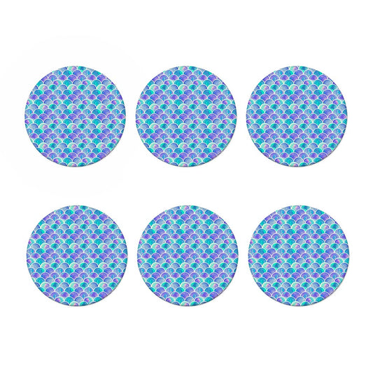 Sea Blue Mermaid Scales Pattern Print Coaster Set