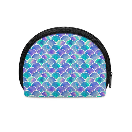Sea Blue Mermaid Scales Pattern Print Coin Purse