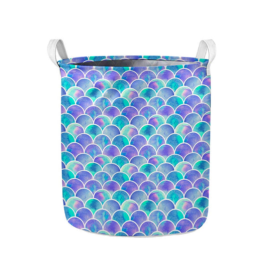 Sea Blue Mermaid Scales Pattern Print Collapsible Laundry Basket