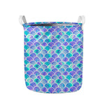 Sea Blue Mermaid Scales Pattern Print Collapsible Laundry Basket
