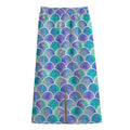 Sea Blue Mermaid Scales Pattern Print Cotton Front Slit Maxi Skirt